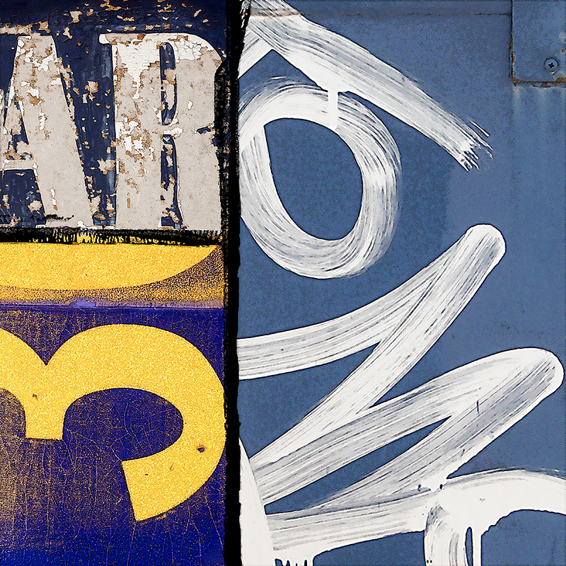 collage, weathered signage letter forms, graffiti